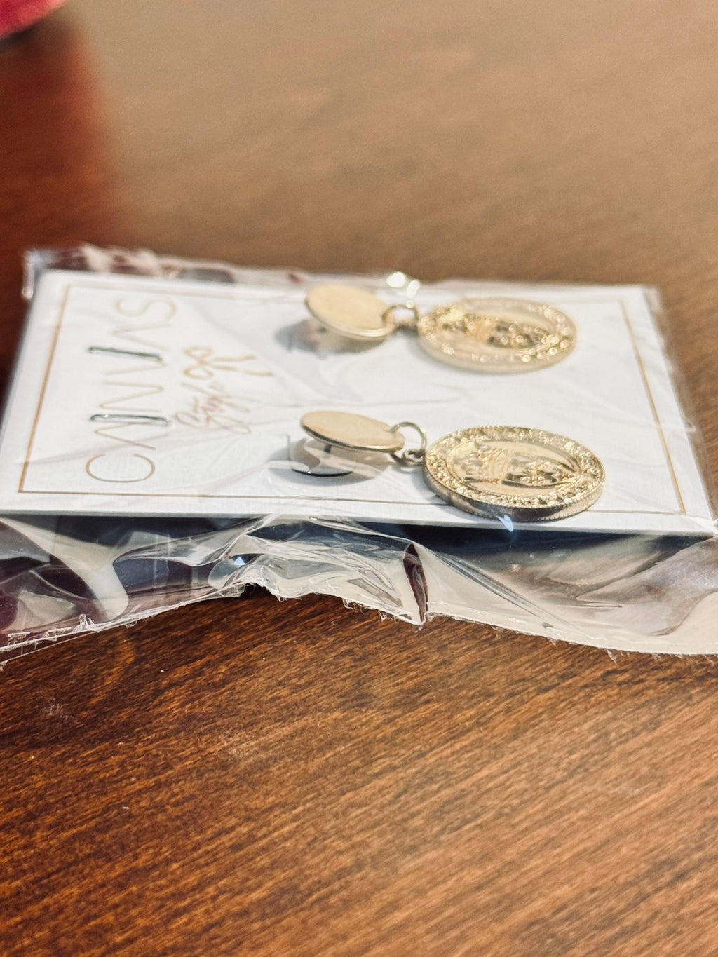 Canvas Style Gold Tone Crown & Shield Coin Dangle Post Earrings – NIP