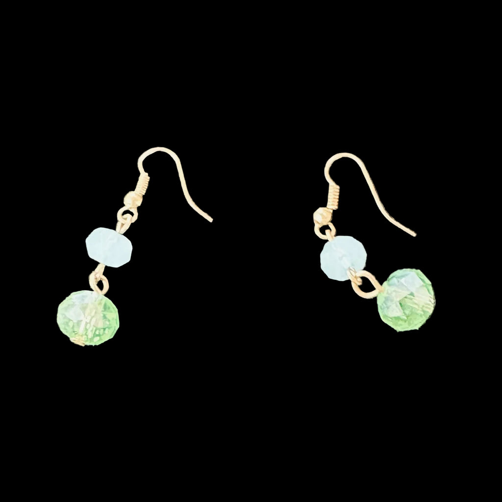 Upcycled Powder Blue & Sage Crystal Dangle Earrings – Handmade Vintage Salvage Drop Jewelry