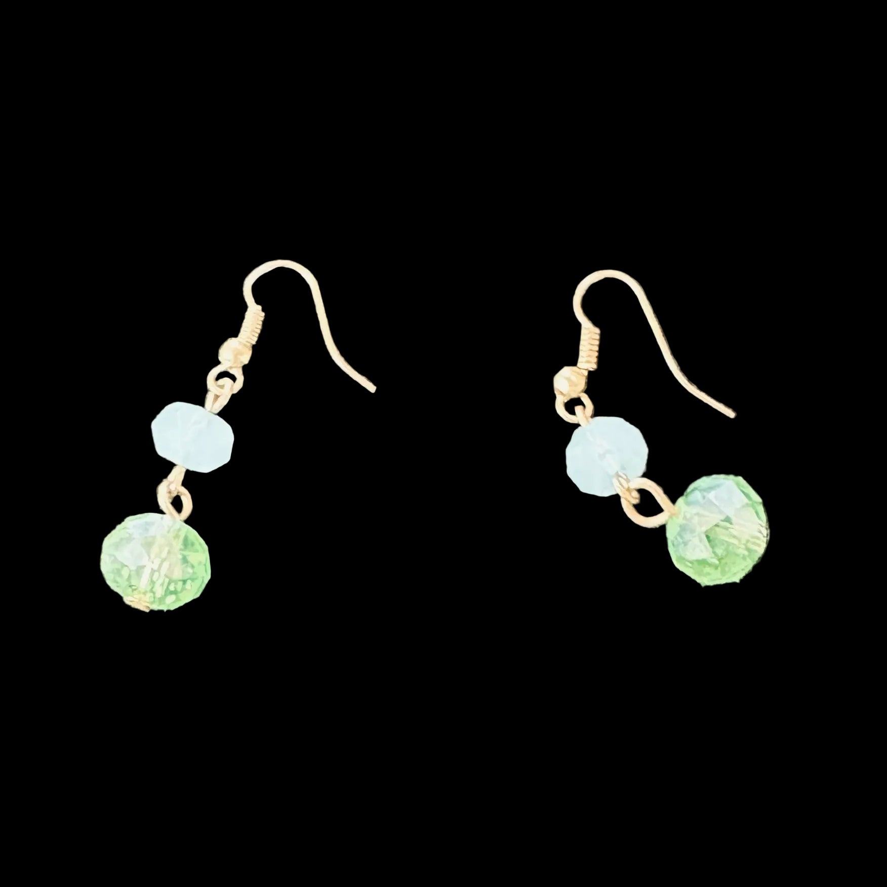 Upcycled Powder Blue & Sage Crystal Dangle Earrings – Handmade Vintage Salvage Drop Jewelry