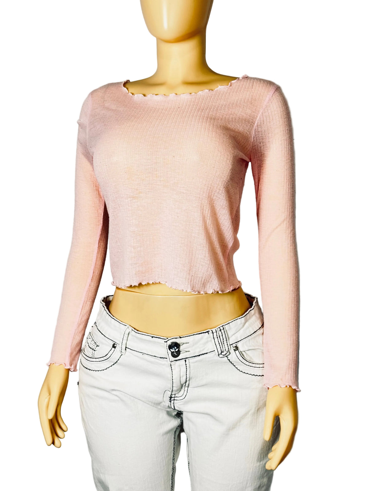 sheer long sleeve crop top shirt womens medium pre owned