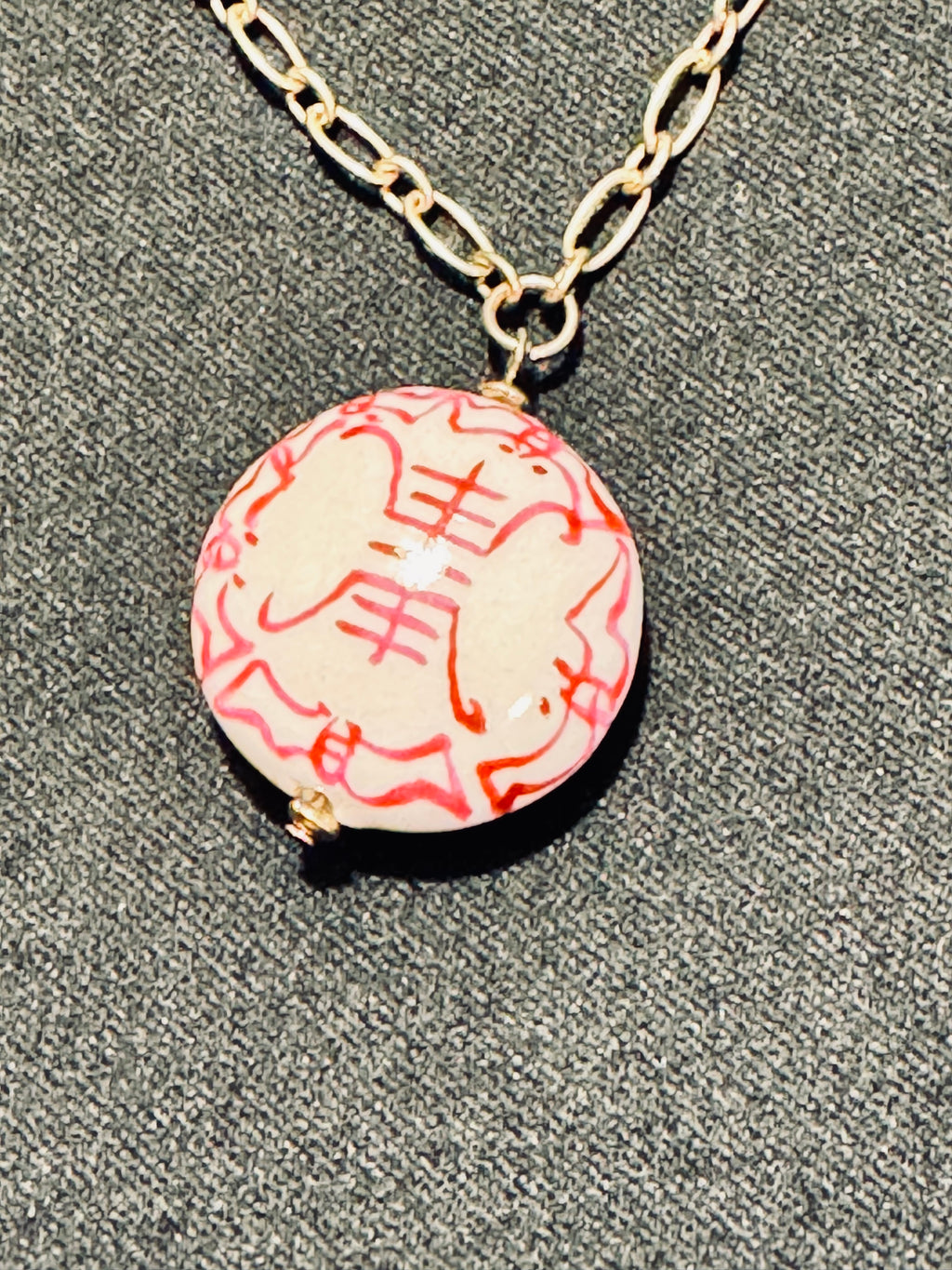 Canvas Style Chinoiserie Porcelain Bead Pendant Necklace
