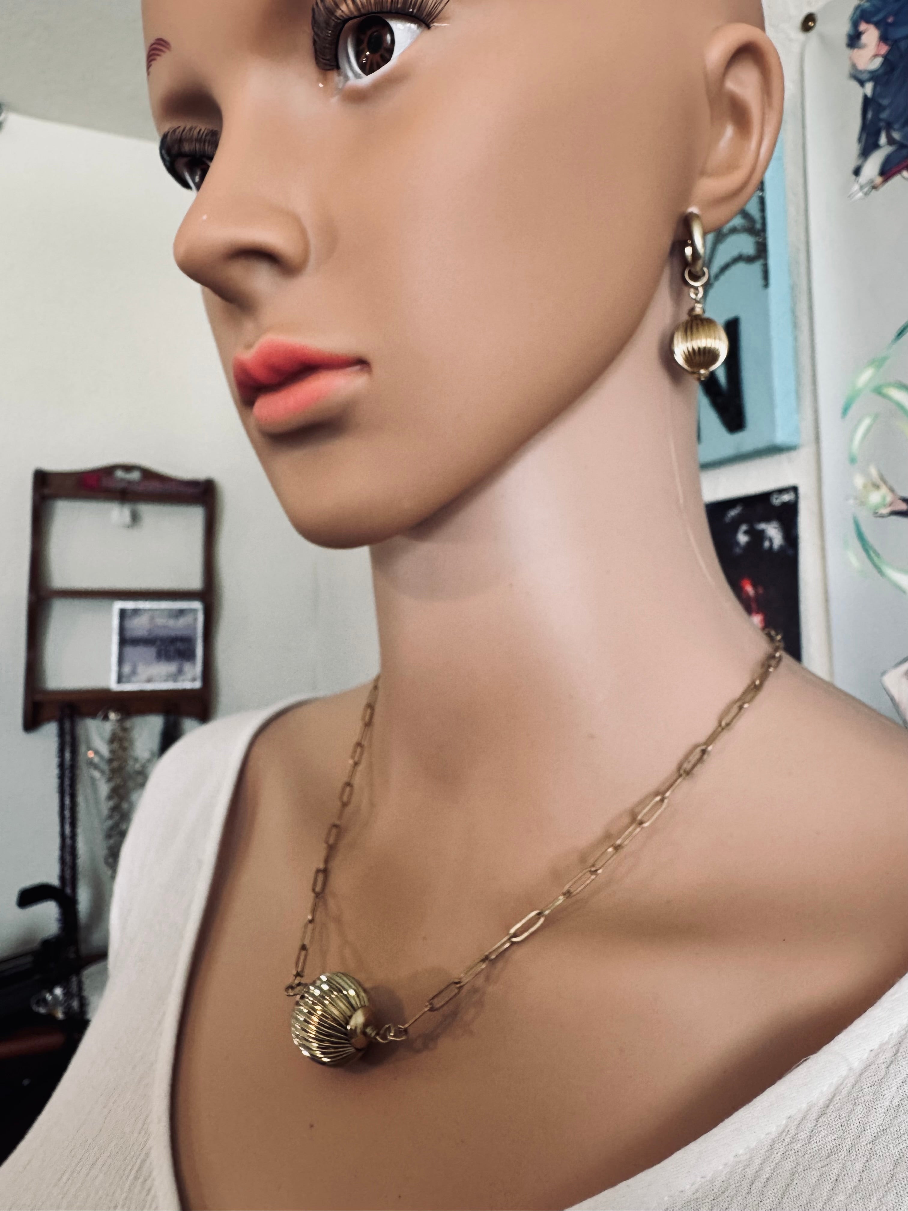 Canvas Style Co. Gold Single Ribbed Melon Ball Drop Hoop Earrings - NIP/NWT