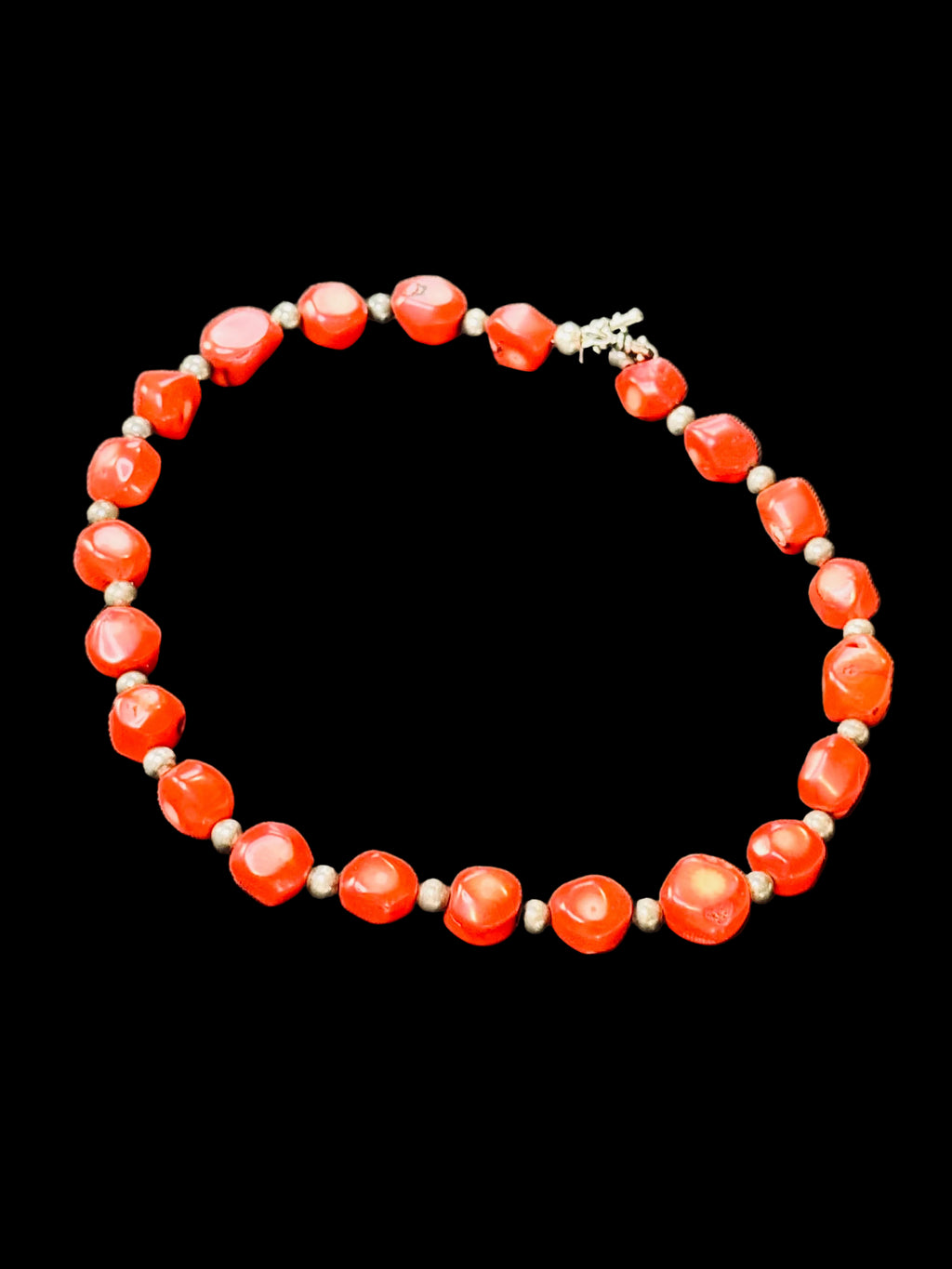 Curated Vintage Organic Red Coral & Silver Statement Necklace