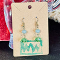 Upcycled Powder Blue & Sage Crystal Dangle Earrings – Handmade Vintage Salvage Drop Jewelry