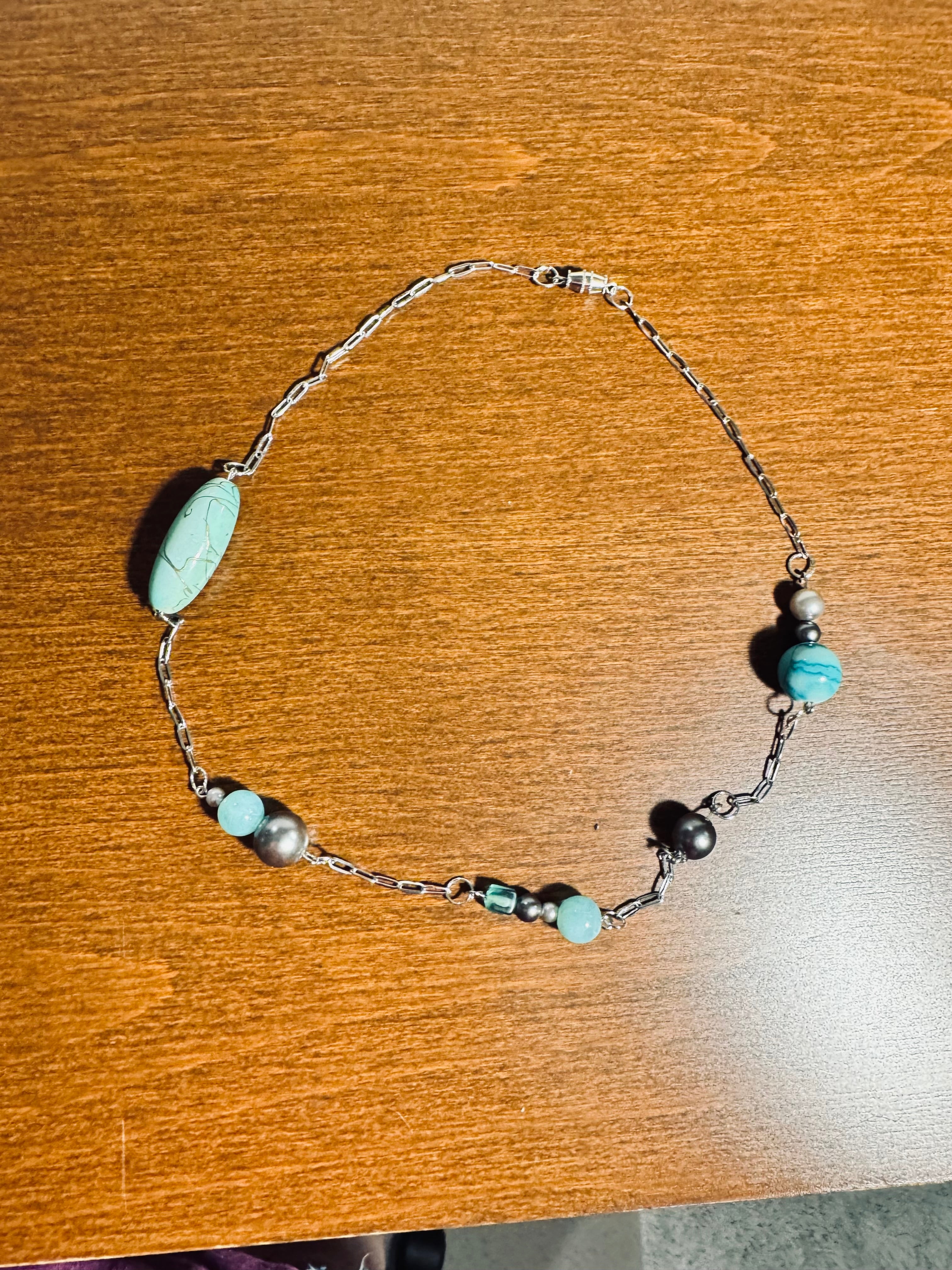 Handcrafted Pearl, Agate, & Aquamarine Quartz Statement Necklace – Upcycled Eco-Friendly Jewelry
