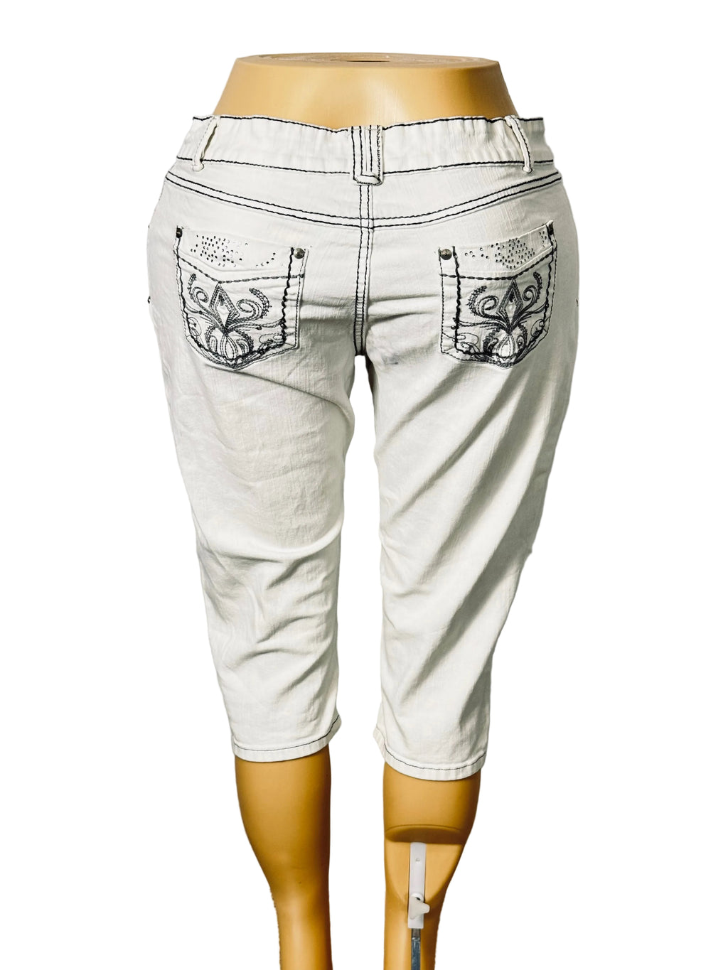 Vintage Y2K Jane Doe White Embellished Denim Capri Jean Stretch Pants Women's 13 Pre Owned