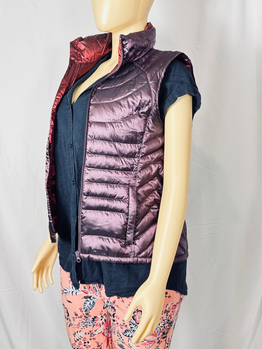 Bernardo Goose Down Quilted Puffer Vest Women's S Purple Pre-Owned Excellent