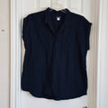 Basic Editions Navy Blue Button-Down Cap Sleeve Shirt
