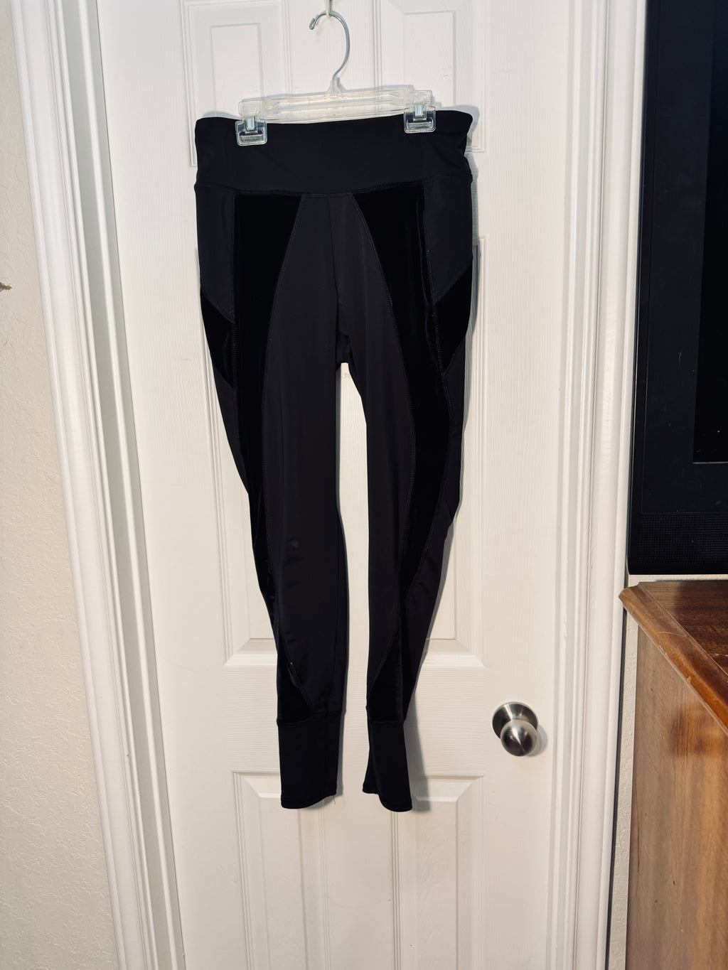 Avia Women's High-Rise Activewear Leggings with Velour Panels - Black, Size M (8-10)
