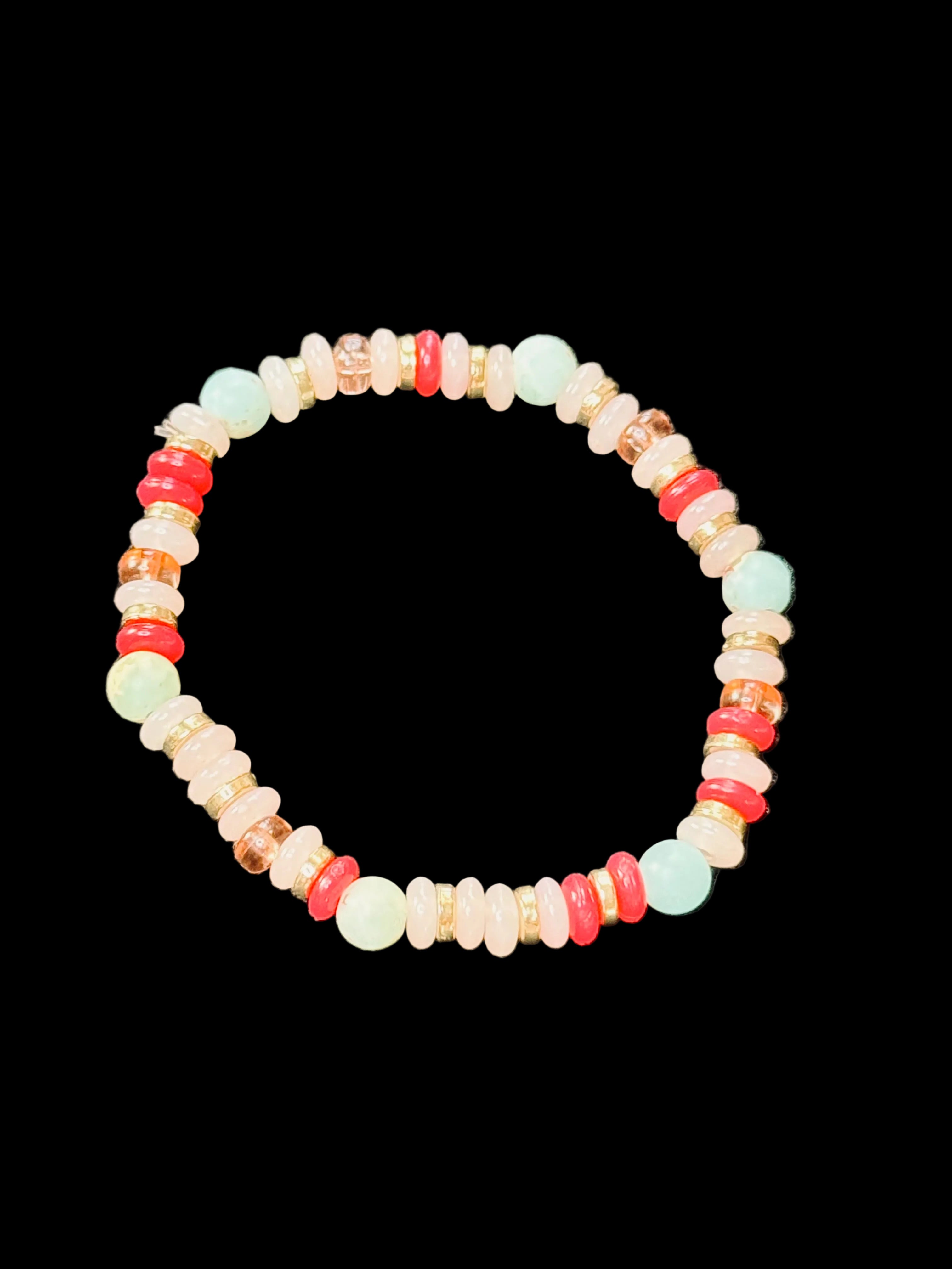 Eclectic Pastel Gemstone & Coral Disc Stack Bracelet