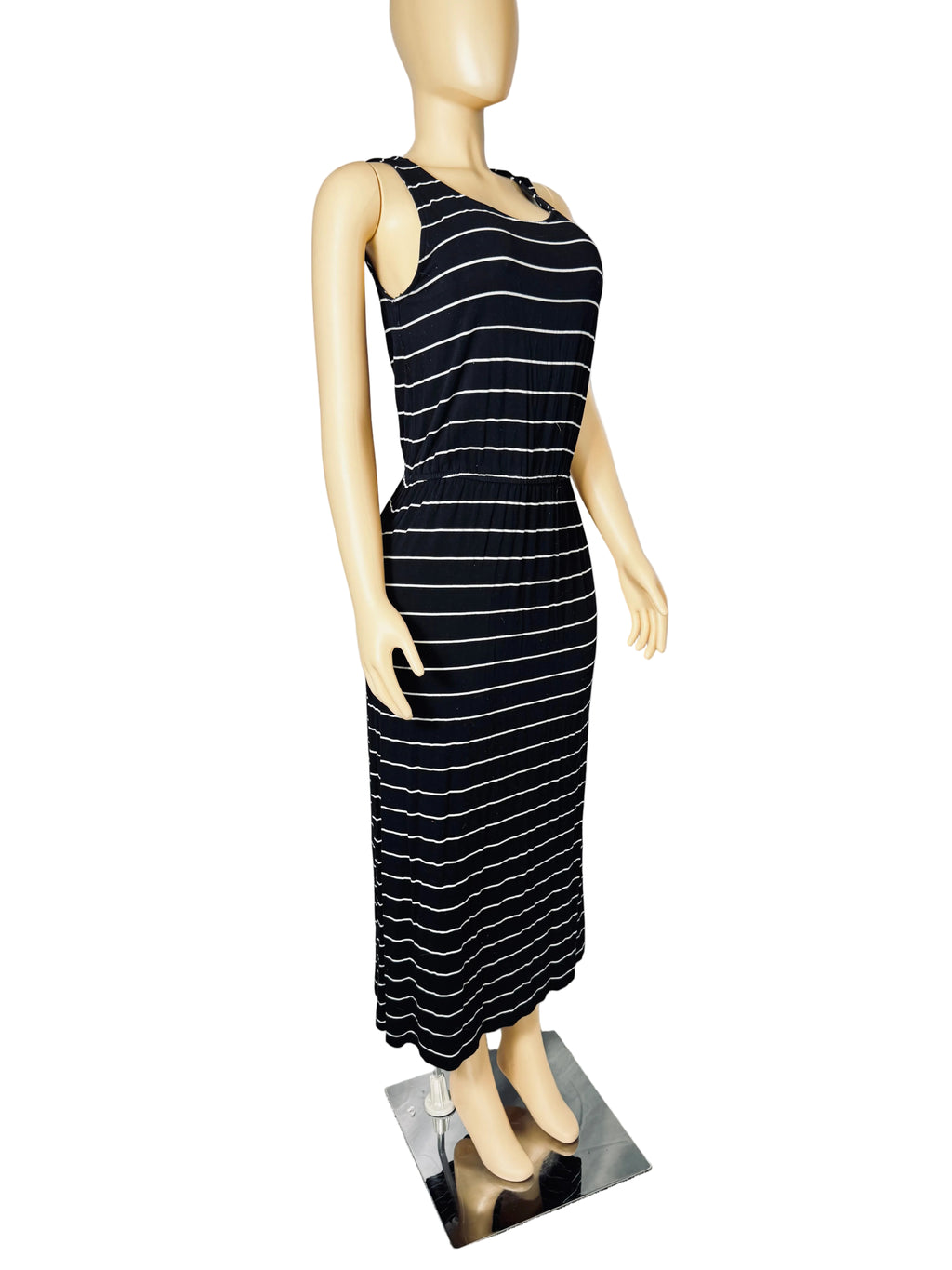 90s Vintange Merona Black & White Striped Maxi Dress Women’s Small