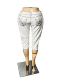 Vintage Y2K Jane Doe White Embellished Denim Capri Jean Stretch Pants Women's 13 Pre Owned