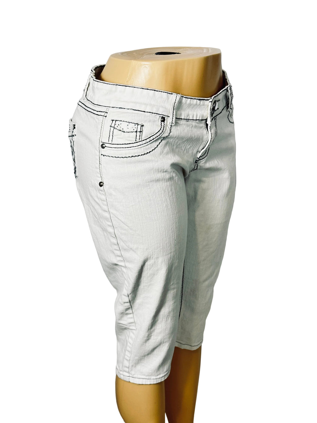 Vintage Y2K Jane Doe White Embellished Denim Capri Jean Stretch Pants Women's 13 Pre Owned