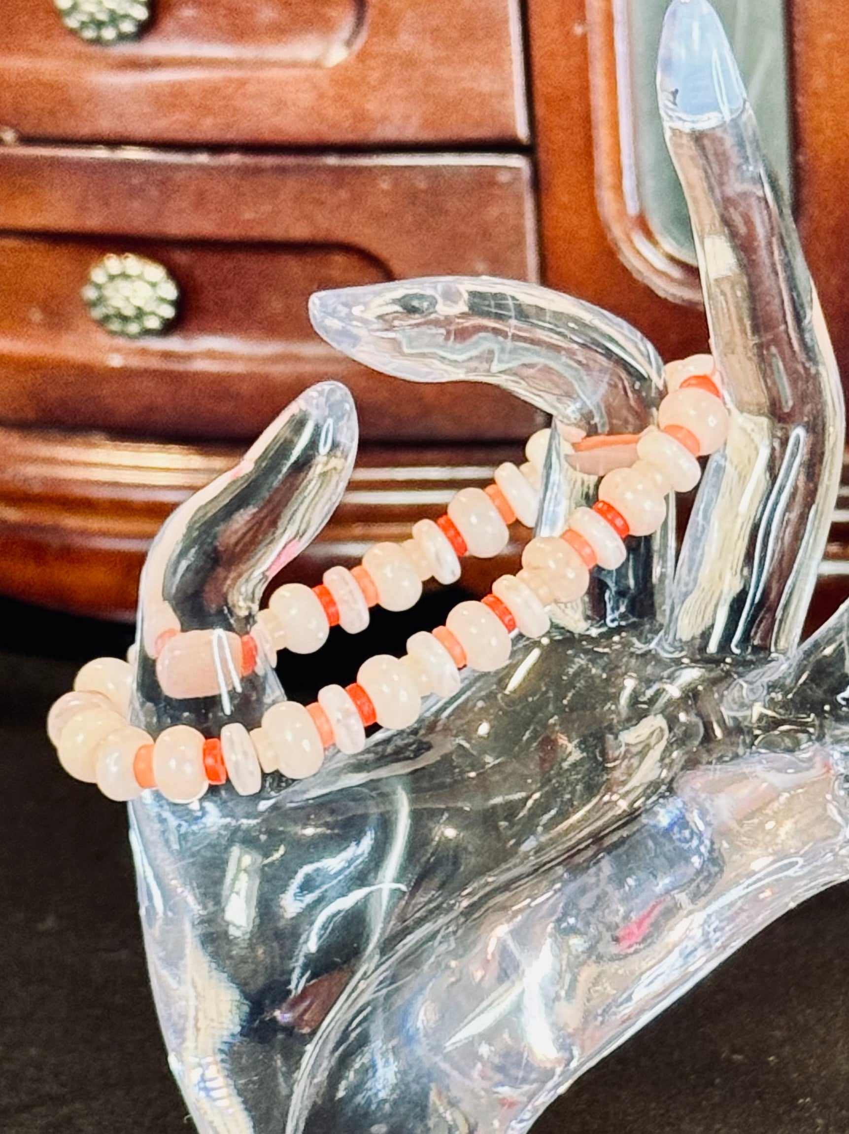 Pale Pink Quartz Disc Stretch Bracelet – Delicate Coral Red Spacer Bead Stacker