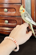 Pale Pink Quartz Disc Stretch Bracelet – Delicate Coral Red Spacer Bead Stacker