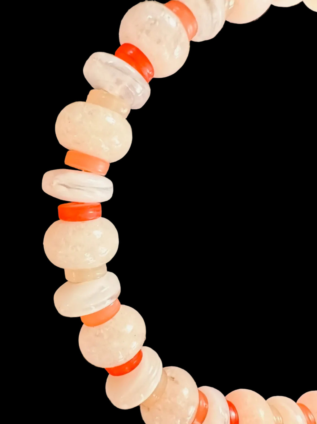 Pale Pink Quartz Disc Stretch Bracelet – Delicate Coral Red Spacer Bead Stacker