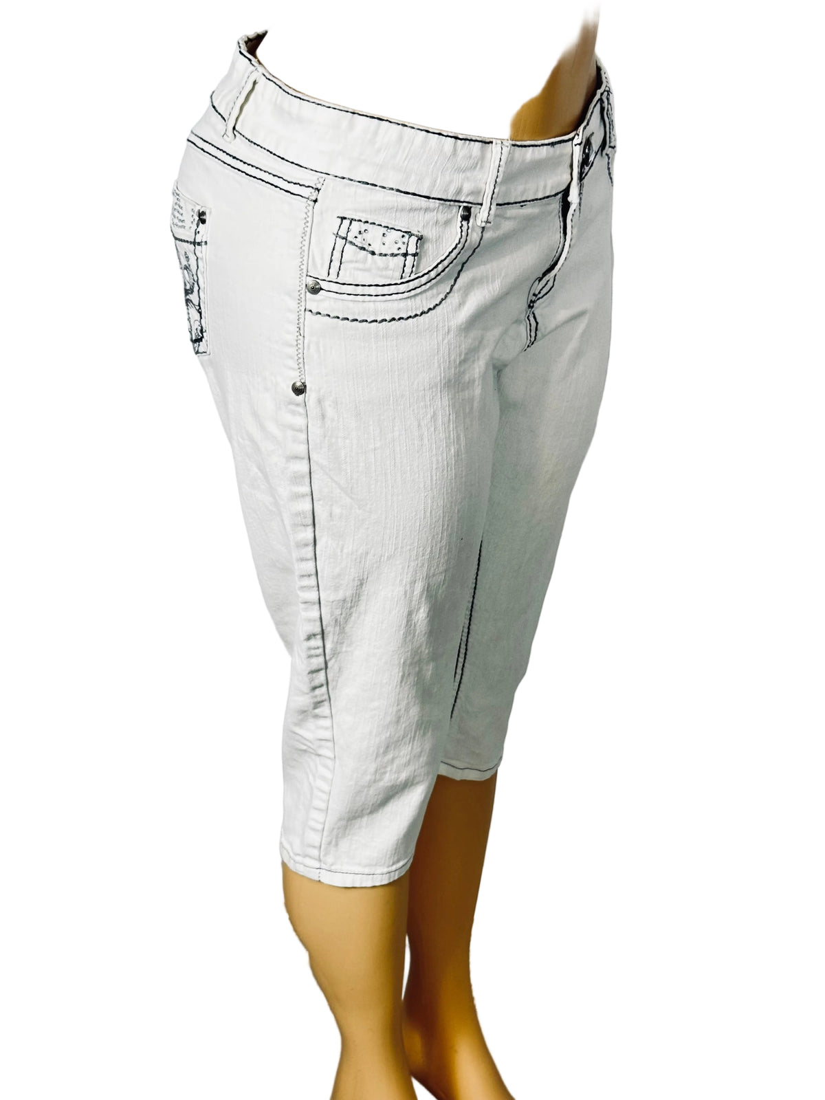 Vintage Y2K Jane Doe White Embellished Denim Capri Jean Stretch Pants Women's 13 Pre Owned