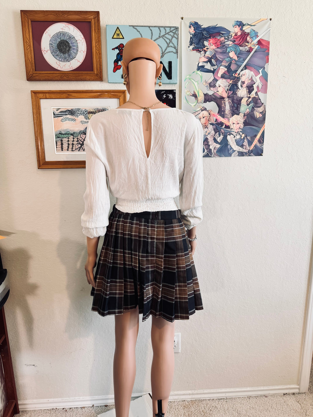 Thrifted Urban CoCo Dark Academia Plaid Pleated Mini Skirt — Size M