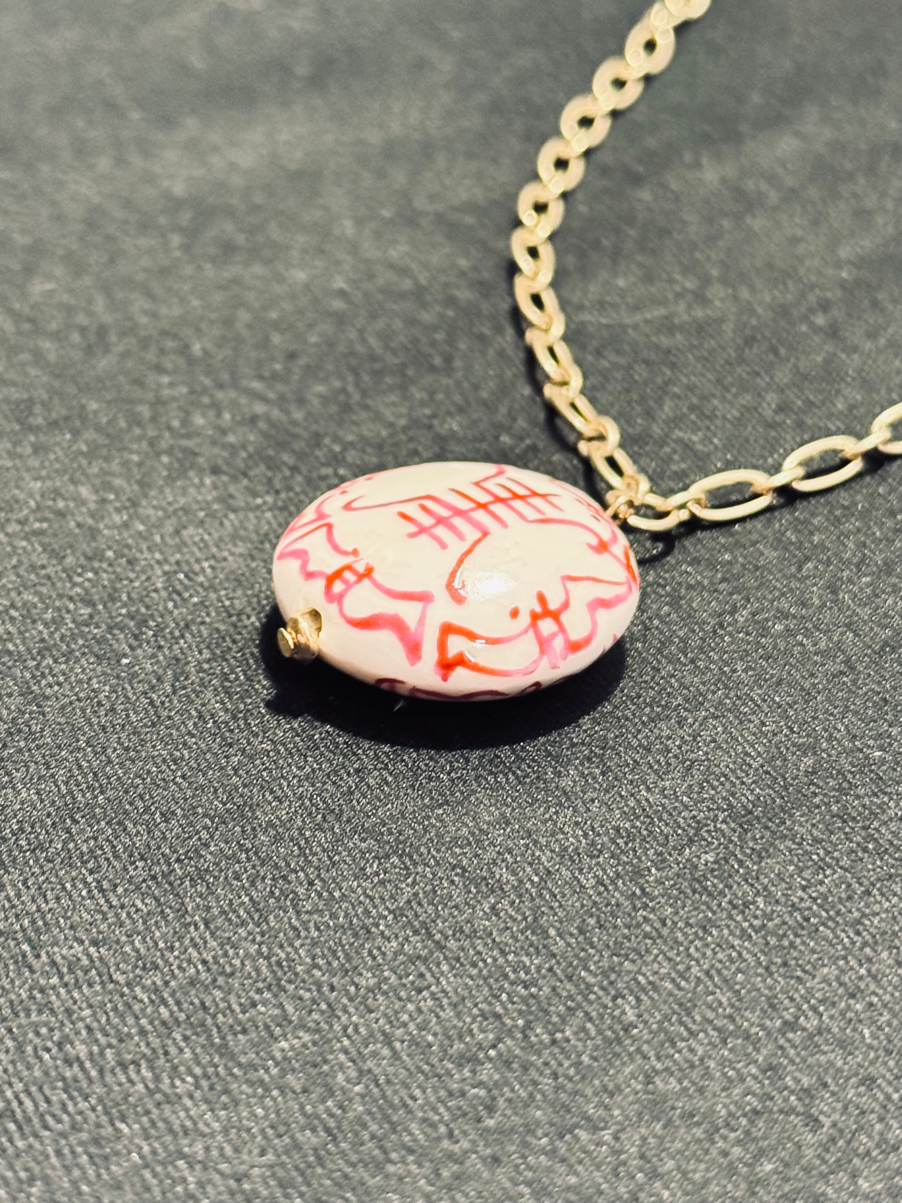 Canvas Style Chinoiserie Porcelain Bead Pendant Necklace