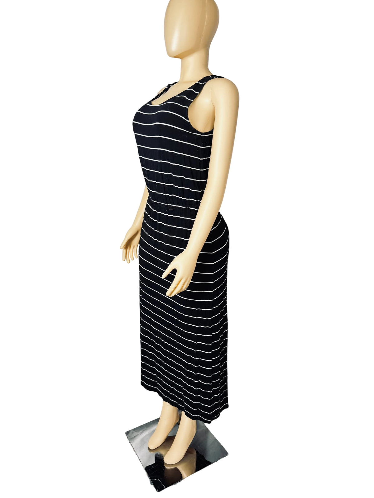 90s Vintange Merona Black & White Striped Maxi Dress Women’s Small