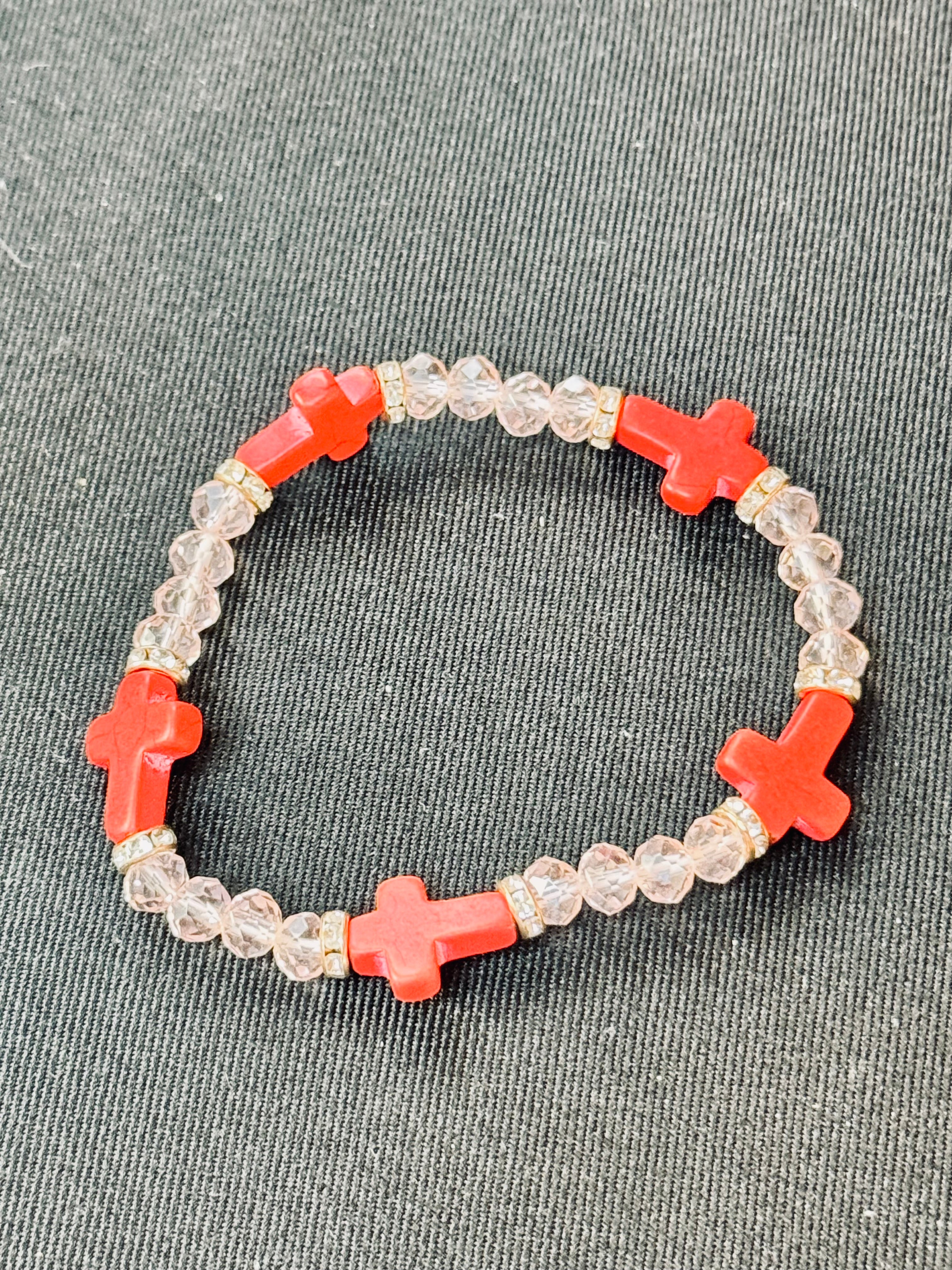 Shimmering Crystal & Terracotta Cross Stackable Bracelets