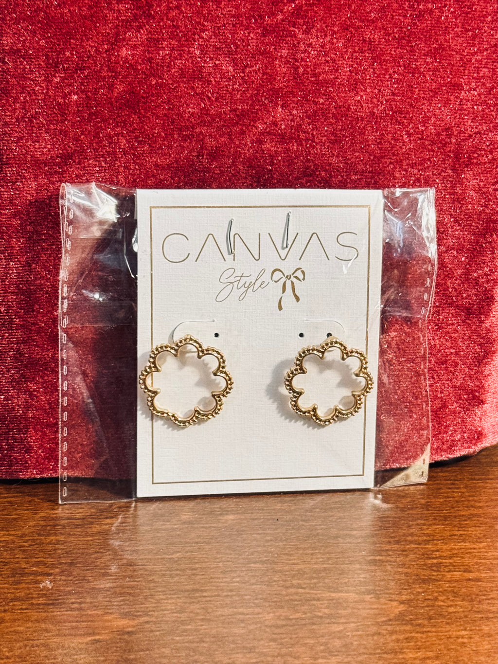 Canvas Style Gold Open Flower Scalloped Stud Earrings