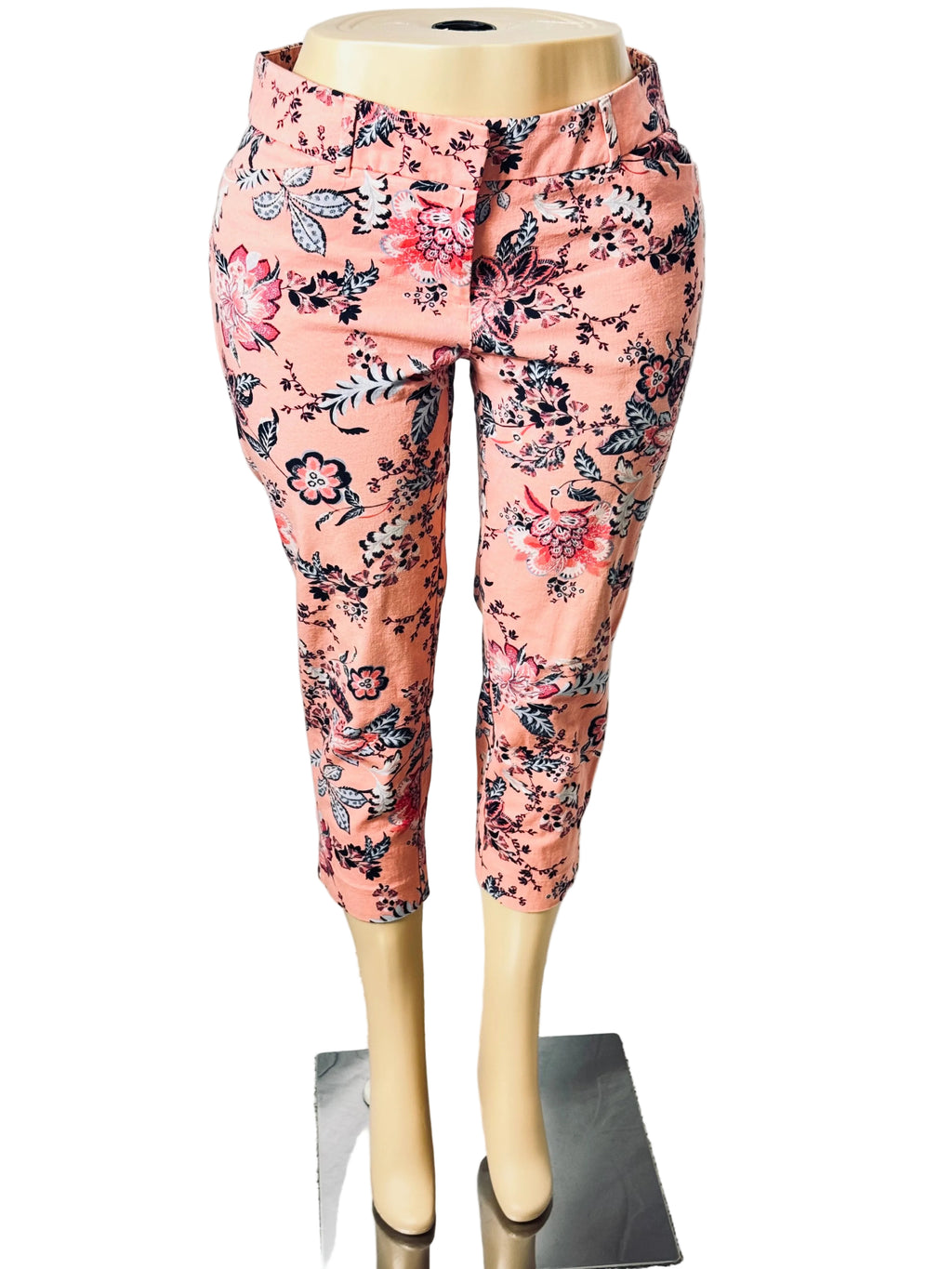 New York & Company Stretch Women's Capri Leggings Size 10 Pink Floral Print Pre Owned