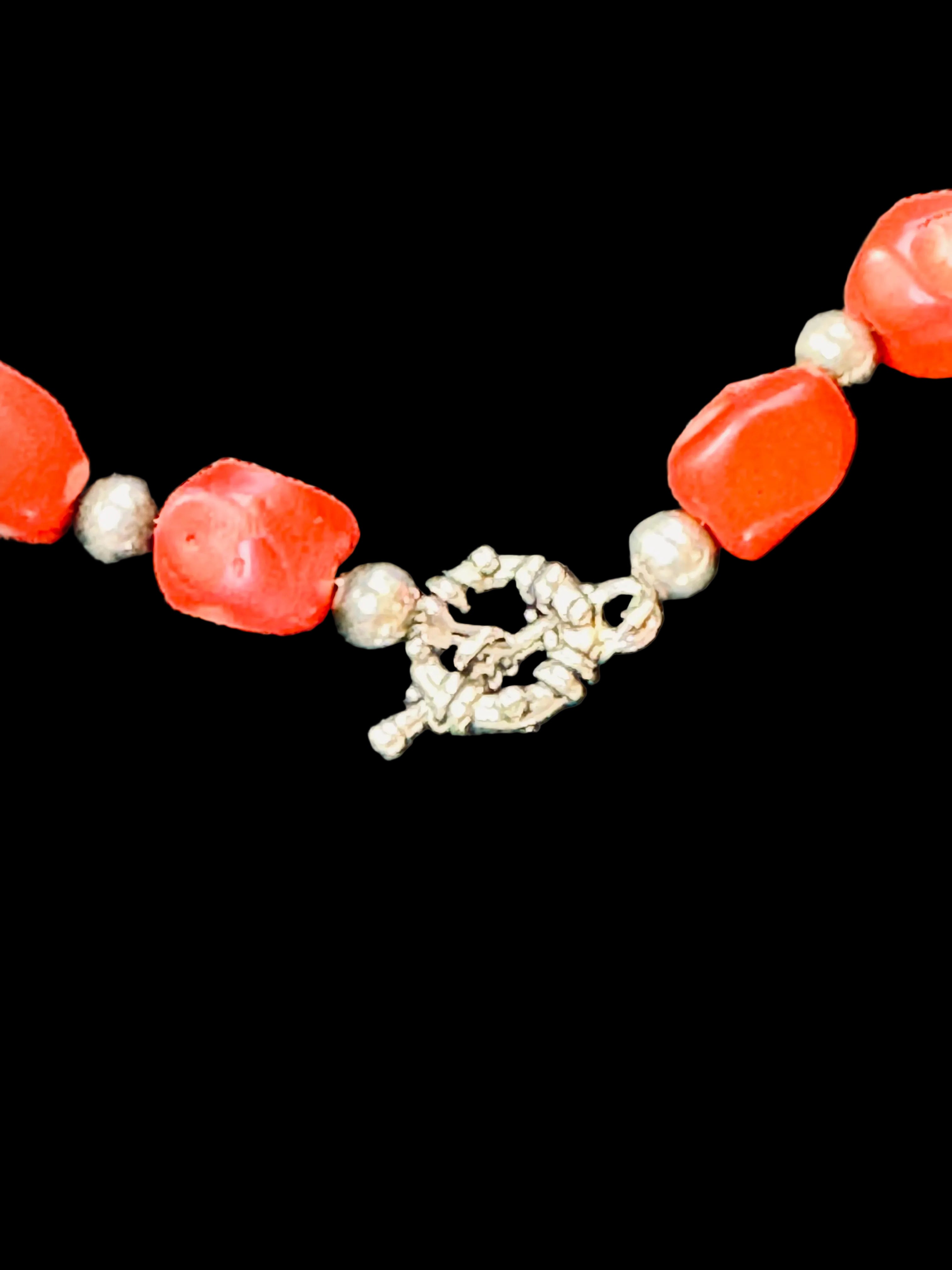 Curated Vintage Organic Red Coral & Silver Statement Necklace
