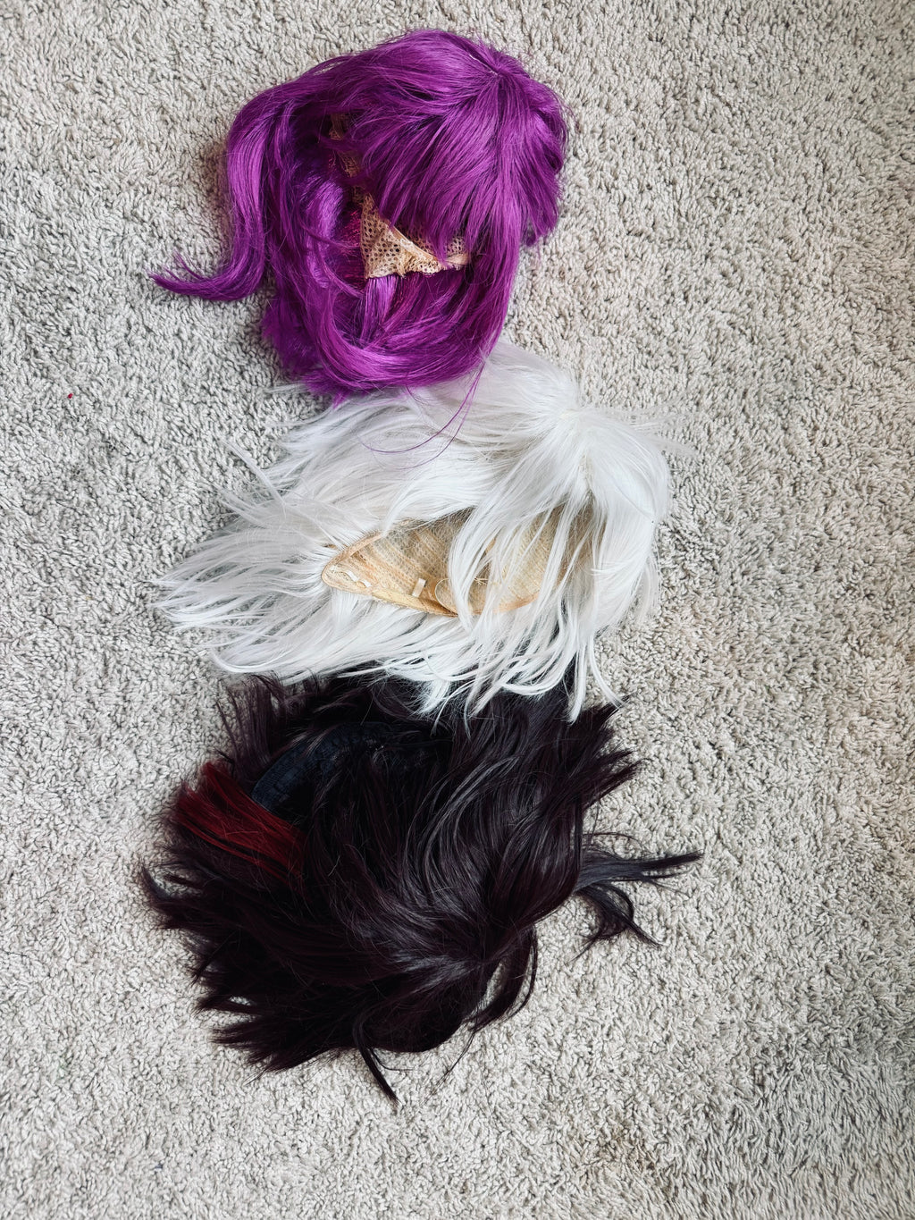 Synthetic Wig Lot of 3 - Pink, Brown, White Costume Fashion Wigs