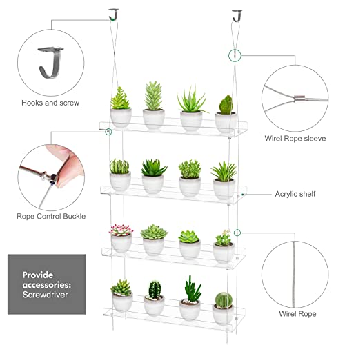 OtNiap Clear Hanging Window Plant Shelves 16inch,Indoor Windows Wall Hanging Plant Stand Flower Display,Flower Pot Organizer Storage for Window Grow Herbs,Microgreens,Succulents,Flower
