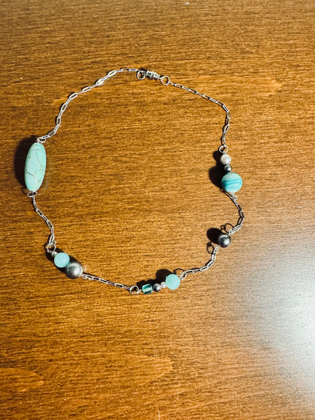 Handcrafted Pearl, Agate, & Aquamarine Quartz Statement Necklace – Upcycled Eco-Friendly Jewelry