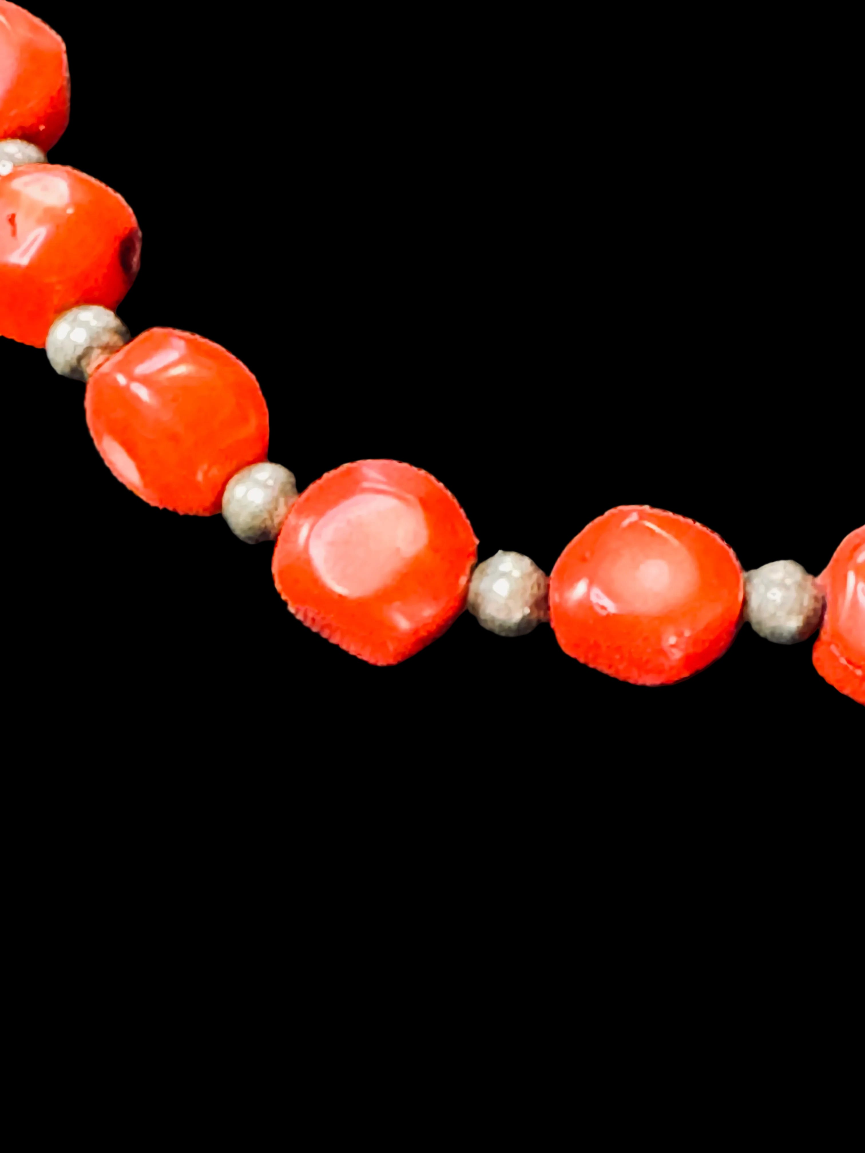 Curated Vintage Organic Red Coral & Silver Statement Necklace