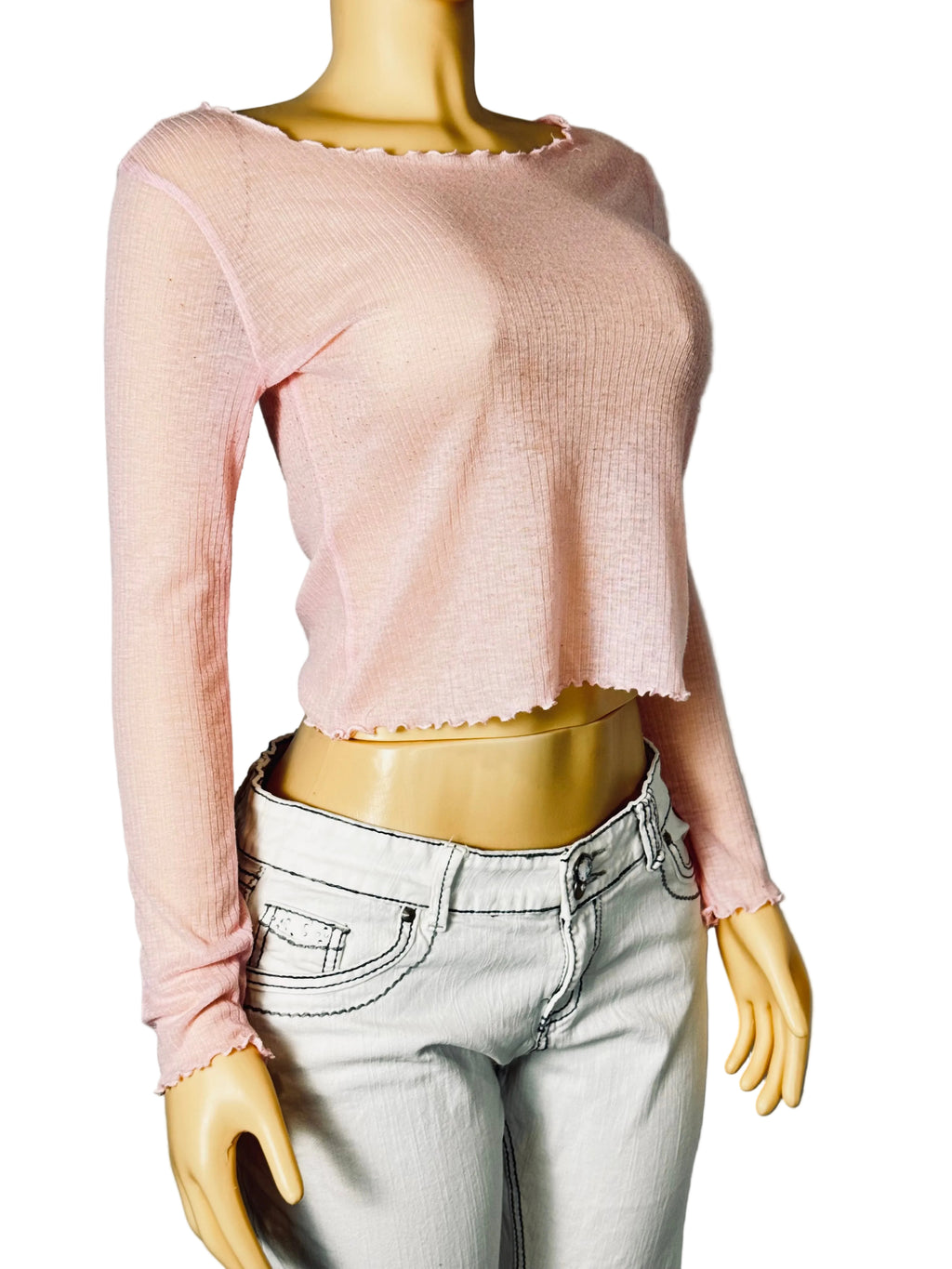 sheer long sleeve crop top shirt womens medium pre owned