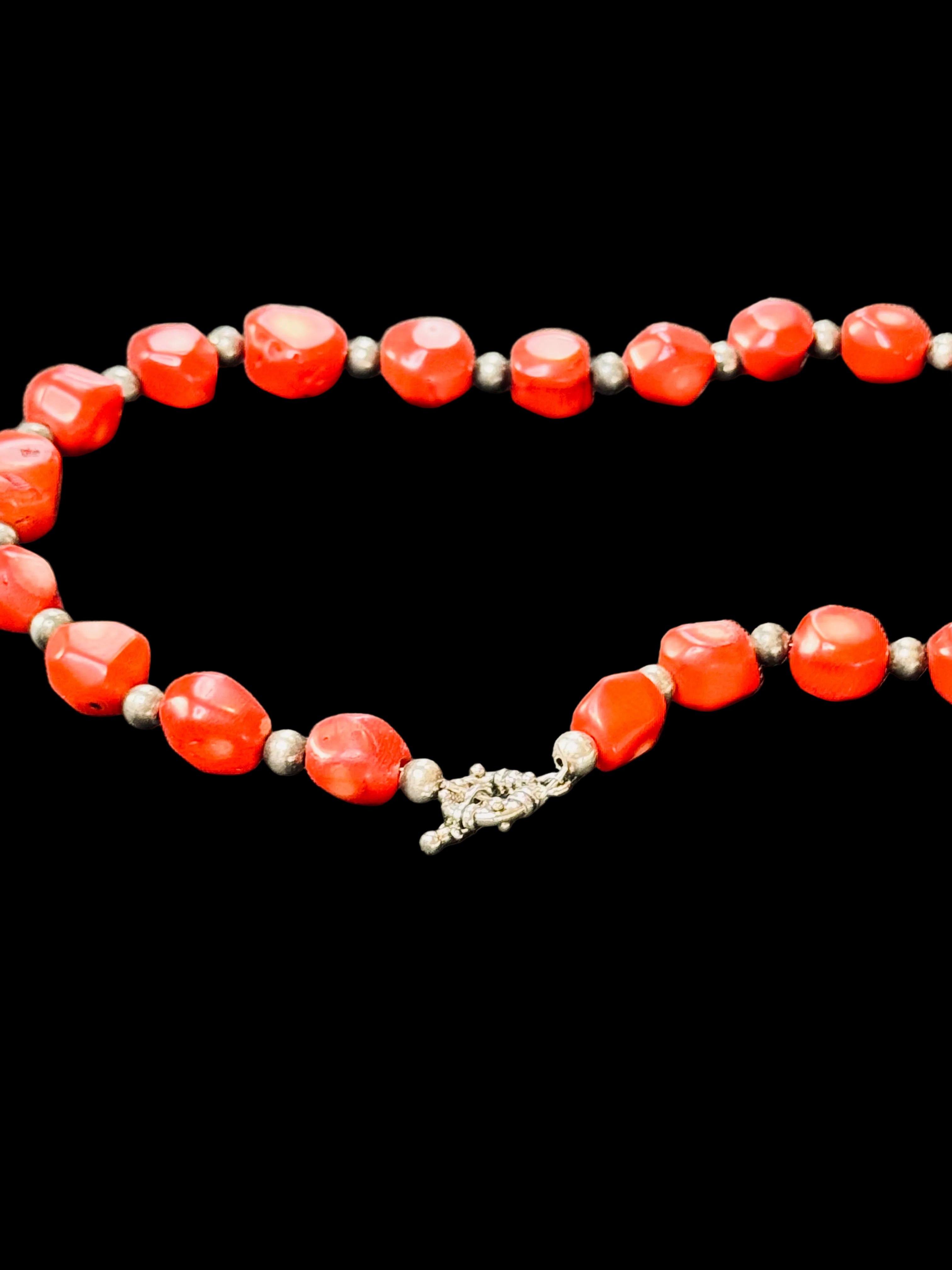 Curated Vintage Organic Red Coral & Silver Statement Necklace