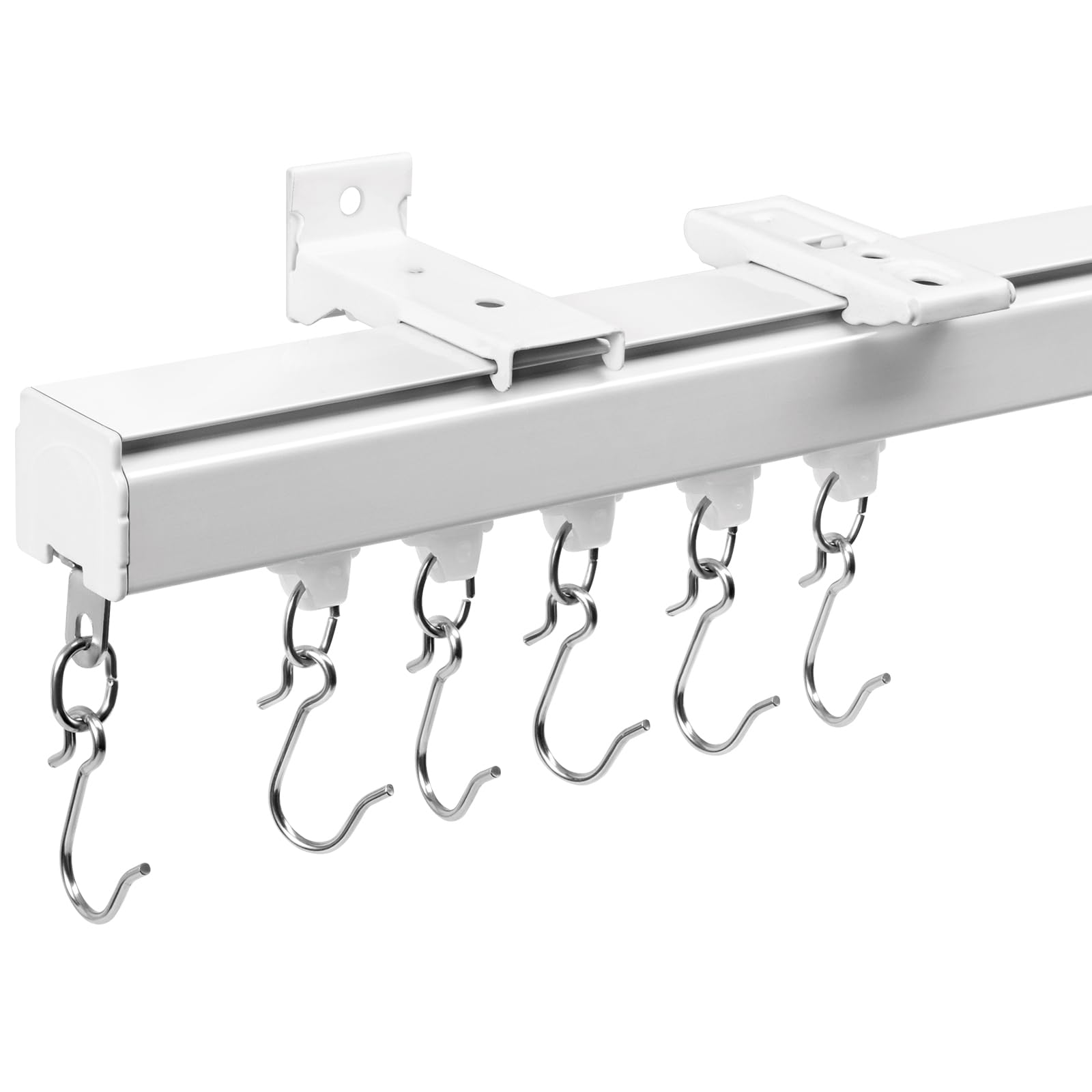 Aluminum Ceiling Curtain Track Set with 3 Types of Hooks, Adjustable Ceiling/Wall Mount Room Divider Curtain Rail System for Living Room, Bedroom