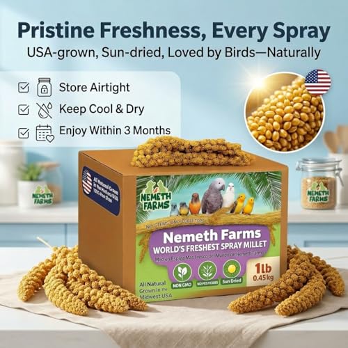 Nemeth Farms Spray Millet - Edible Tops Only, Non-GMO, Sun-Dried Natural Treat - Premium Millet Sprays for Parakeets, Budgies, Cockatiels, Lovebirds, Finches & Parrots