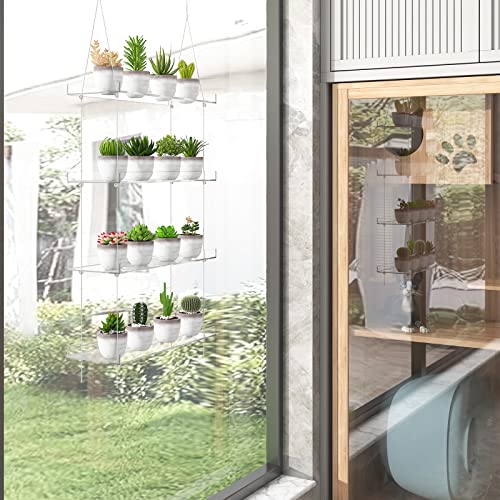 OtNiap Clear Hanging Window Plant Shelves 16inch,Indoor Windows Wall Hanging Plant Stand Flower Display,Flower Pot Organizer Storage for Window Grow Herbs,Microgreens,Succulents,Flower