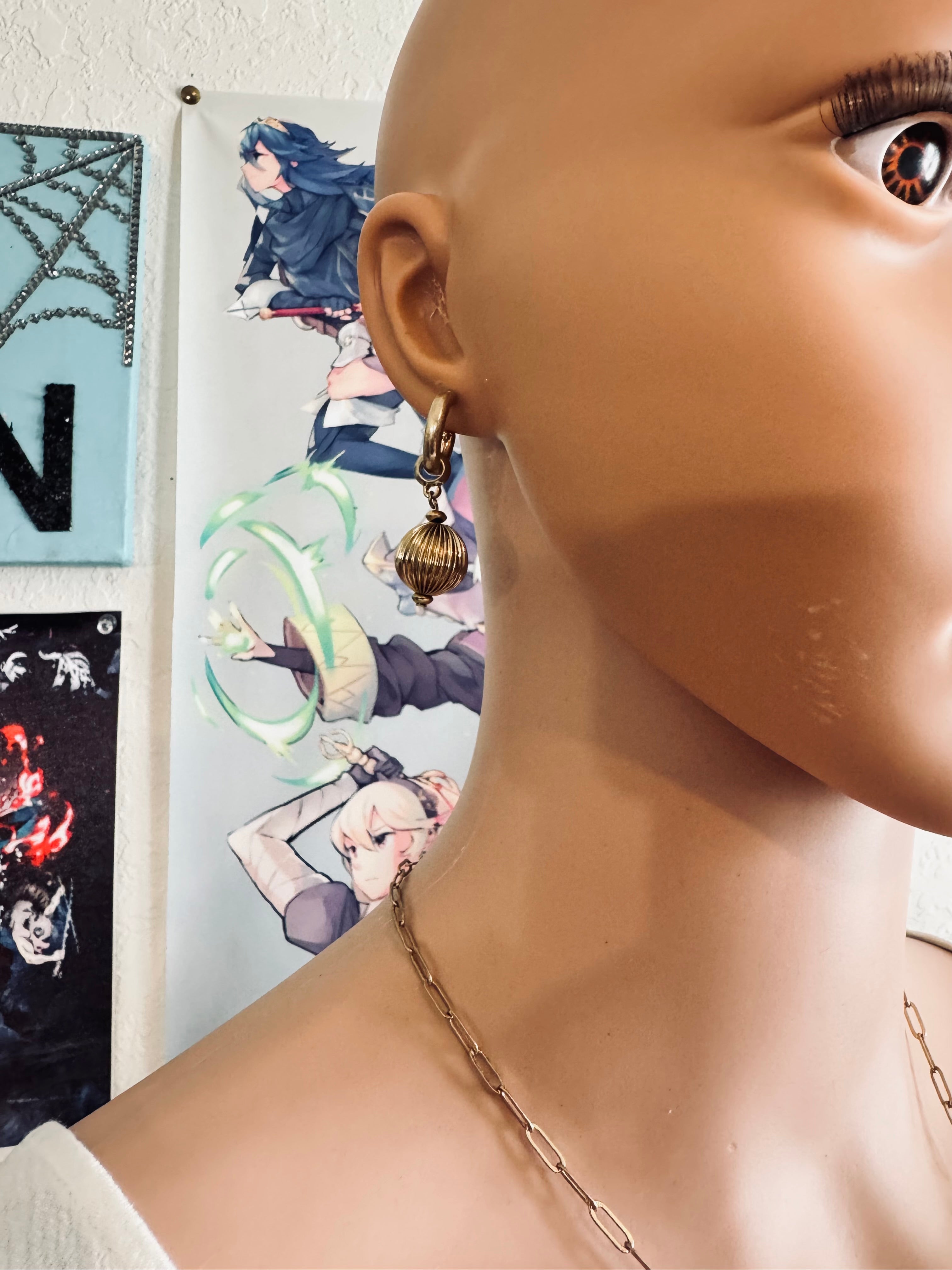 Canvas Style Co. Gold Single Ribbed Melon Ball Drop Hoop Earrings - NIP/NWT