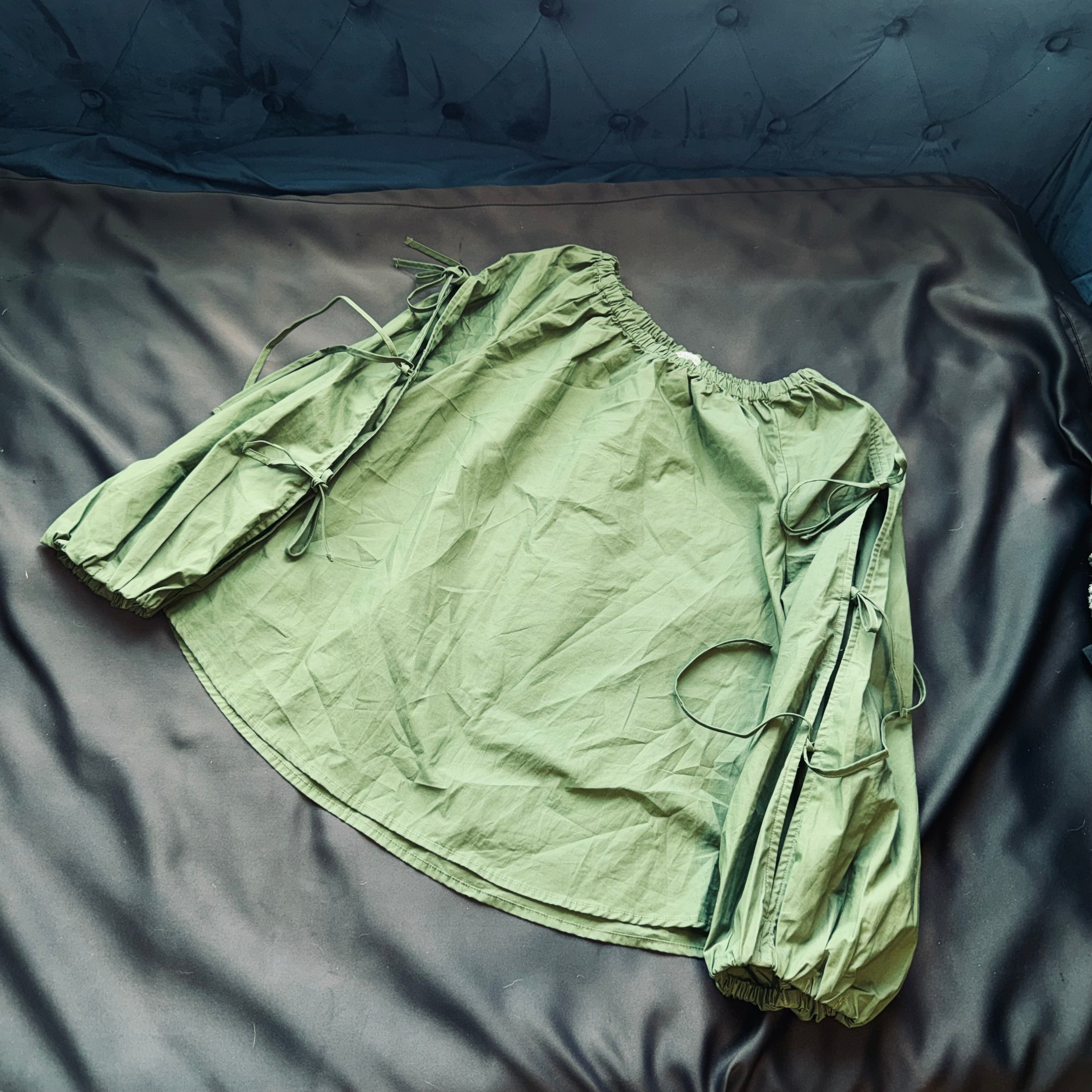 Olive Green Off-Shoulder Peasant Blouse