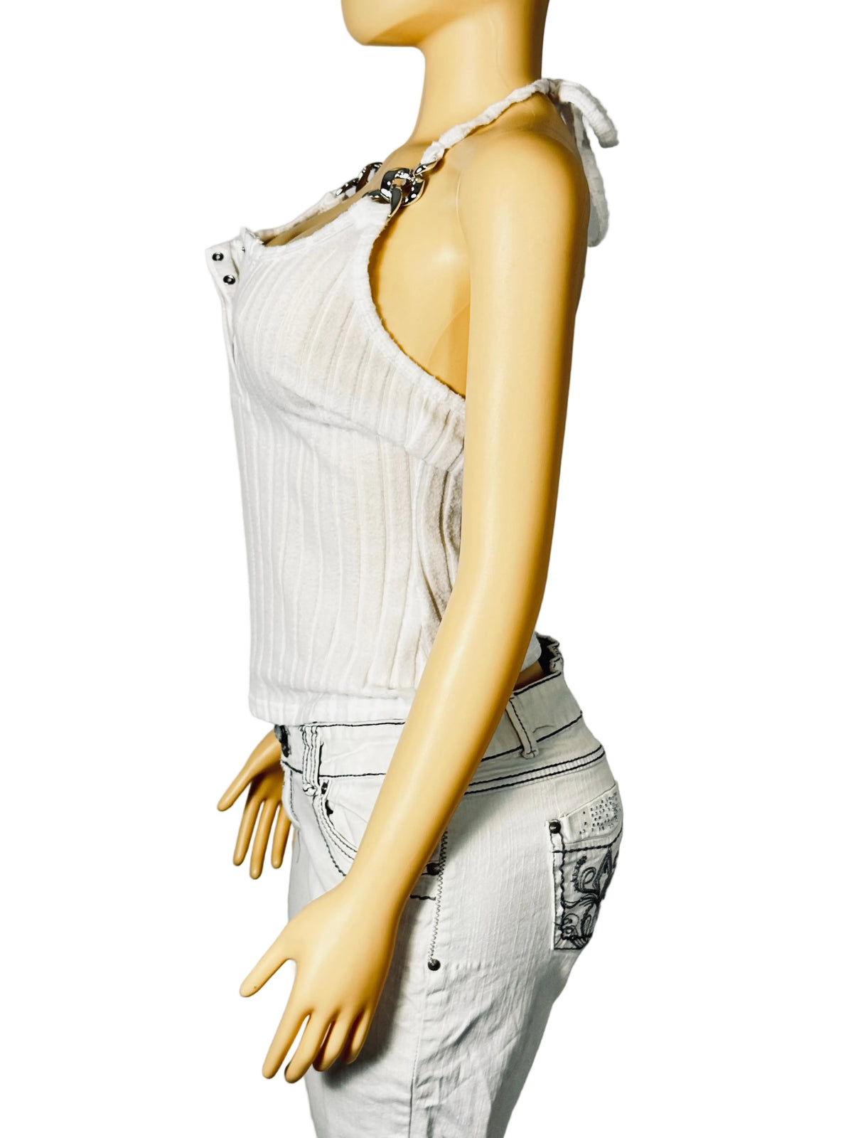 SHEIN Halter V-Neck Adjustable Medium Summer Basic Women's White Crop Top Tank