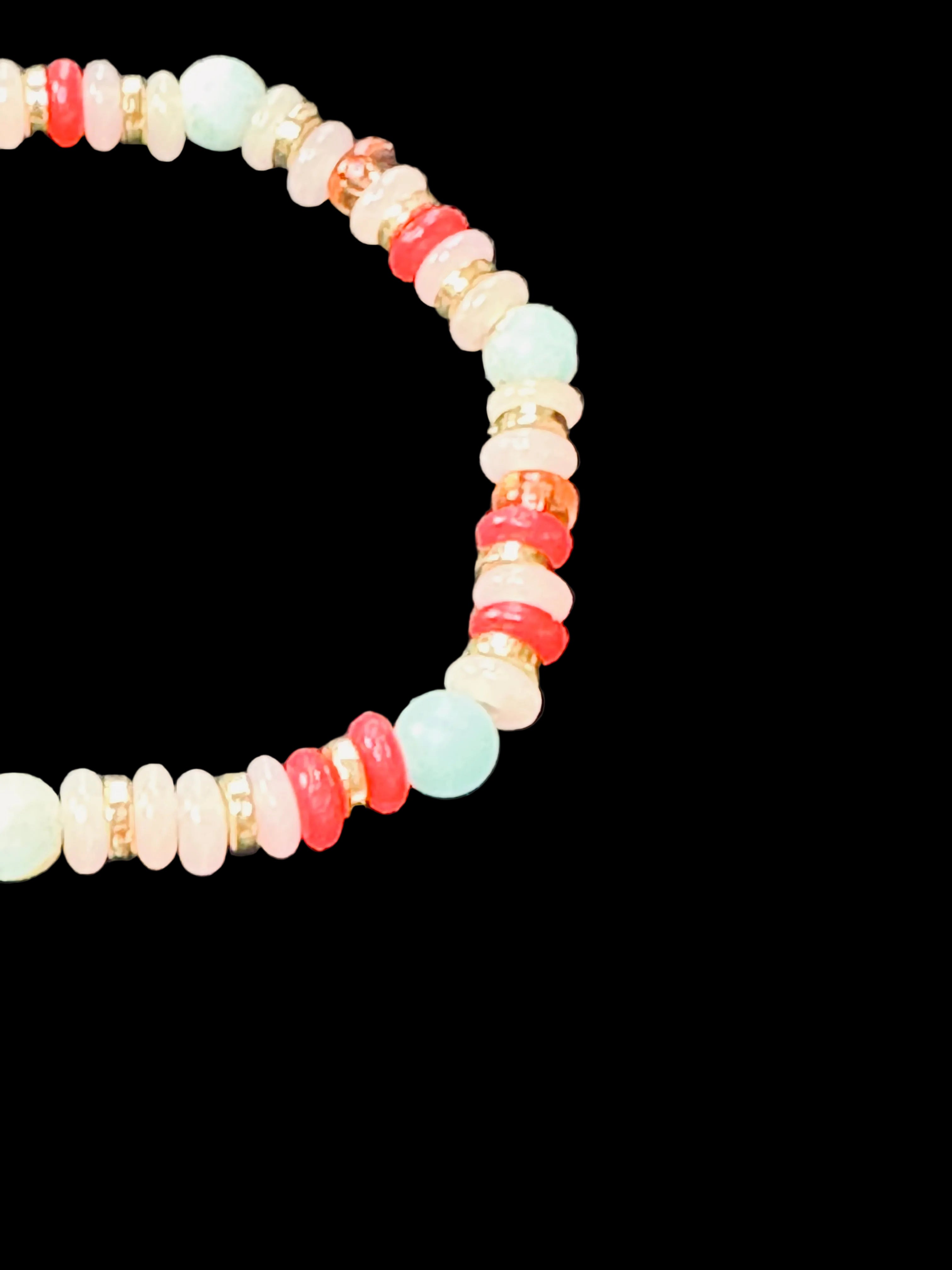 Eclectic Pastel Gemstone & Coral Disc Stack Bracelet