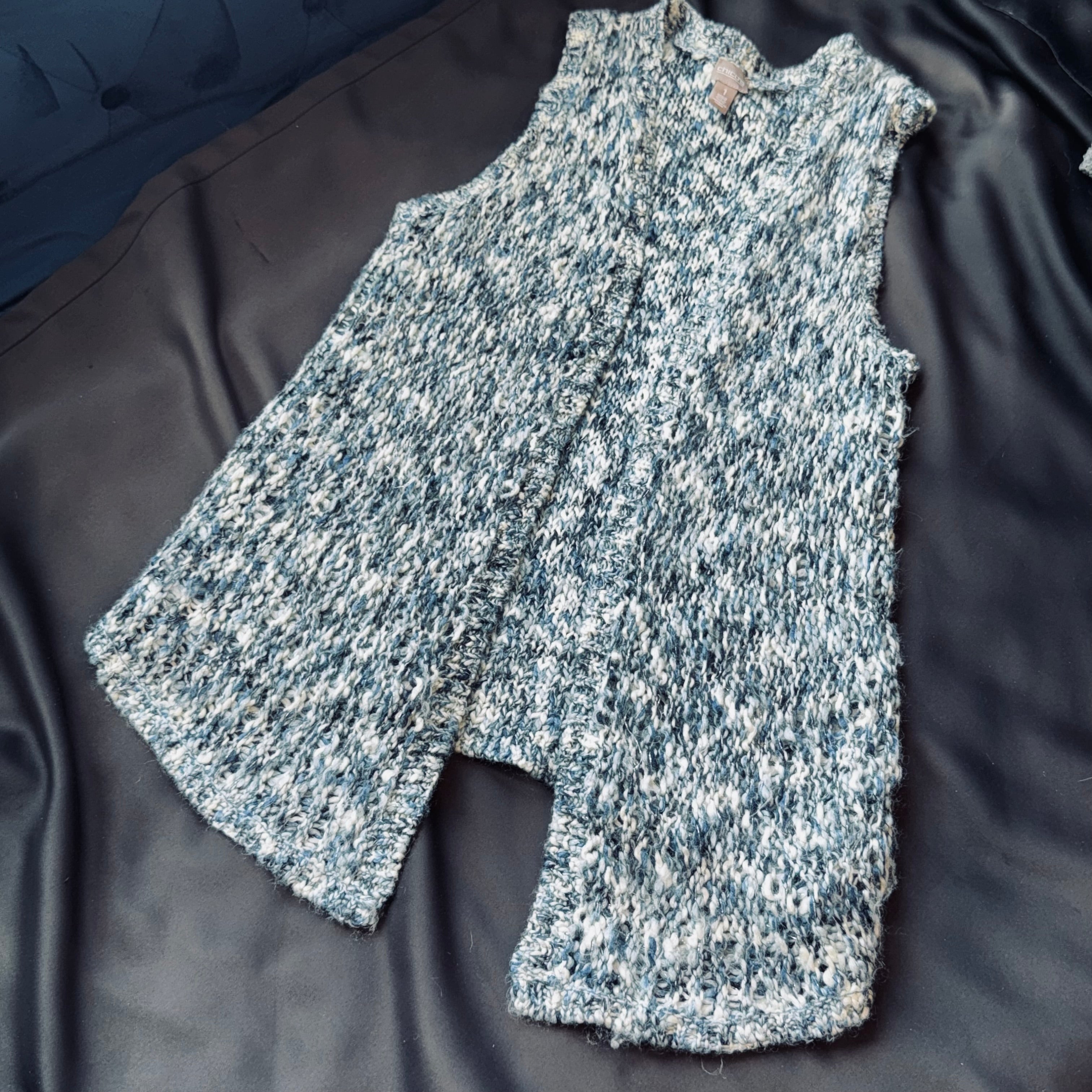 Chico's Marled Navy, White & Blue Chunky Knit Sleeveless Vest