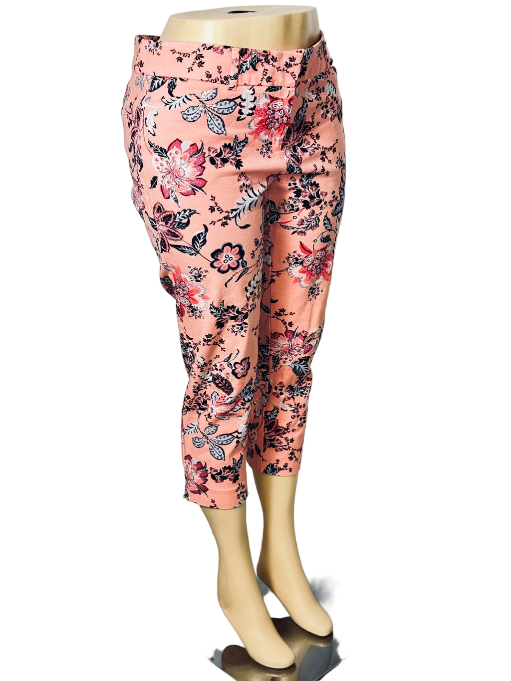 New York & Company Stretch Women's Capri Leggings Size 10 Pink Floral Print Pre Owned