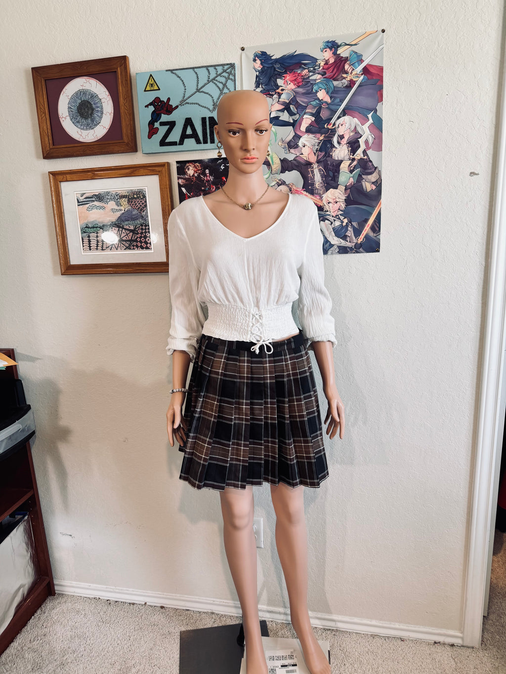 Thrifted Urban CoCo Dark Academia Plaid Pleated Mini Skirt — Size M