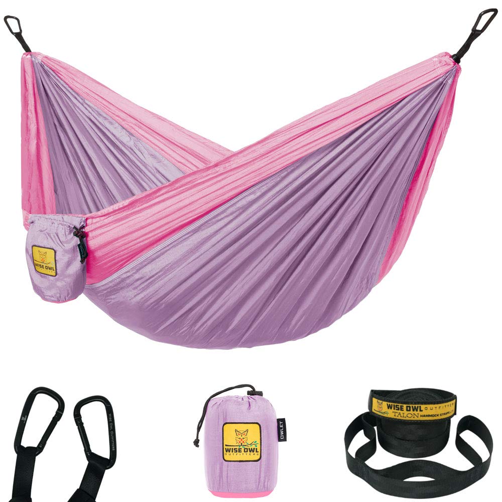 Wise Owl Outfitters Camping Hammock – 500lbs Portable Hammock with Tree Straps - Travel, Backpacking, Hiking, Outdoors Camping Gear - Single or Double