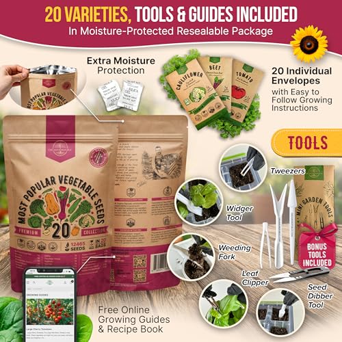 Vegetable Seeds Variety Pack - Non-GMO Heirloom Seeds for Planting Vegetables and Fruits in Individual Seed Packets, Garden Seed for Hydroponic, Indoor and Outdoors Gardening