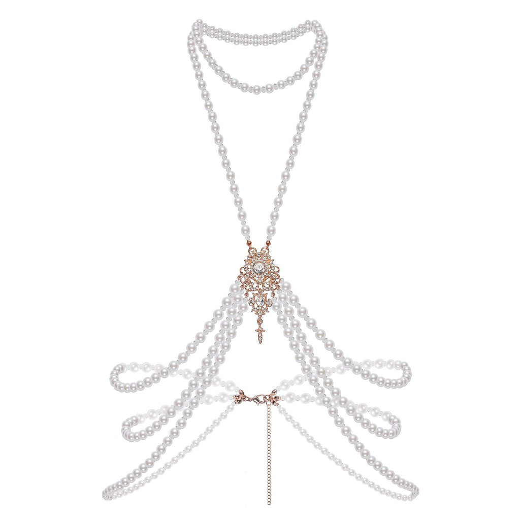 BABEYOND 1920s Pearl Body Chain for Evening Party Gatsby Imitation Pearl Chain for Flapper Costume