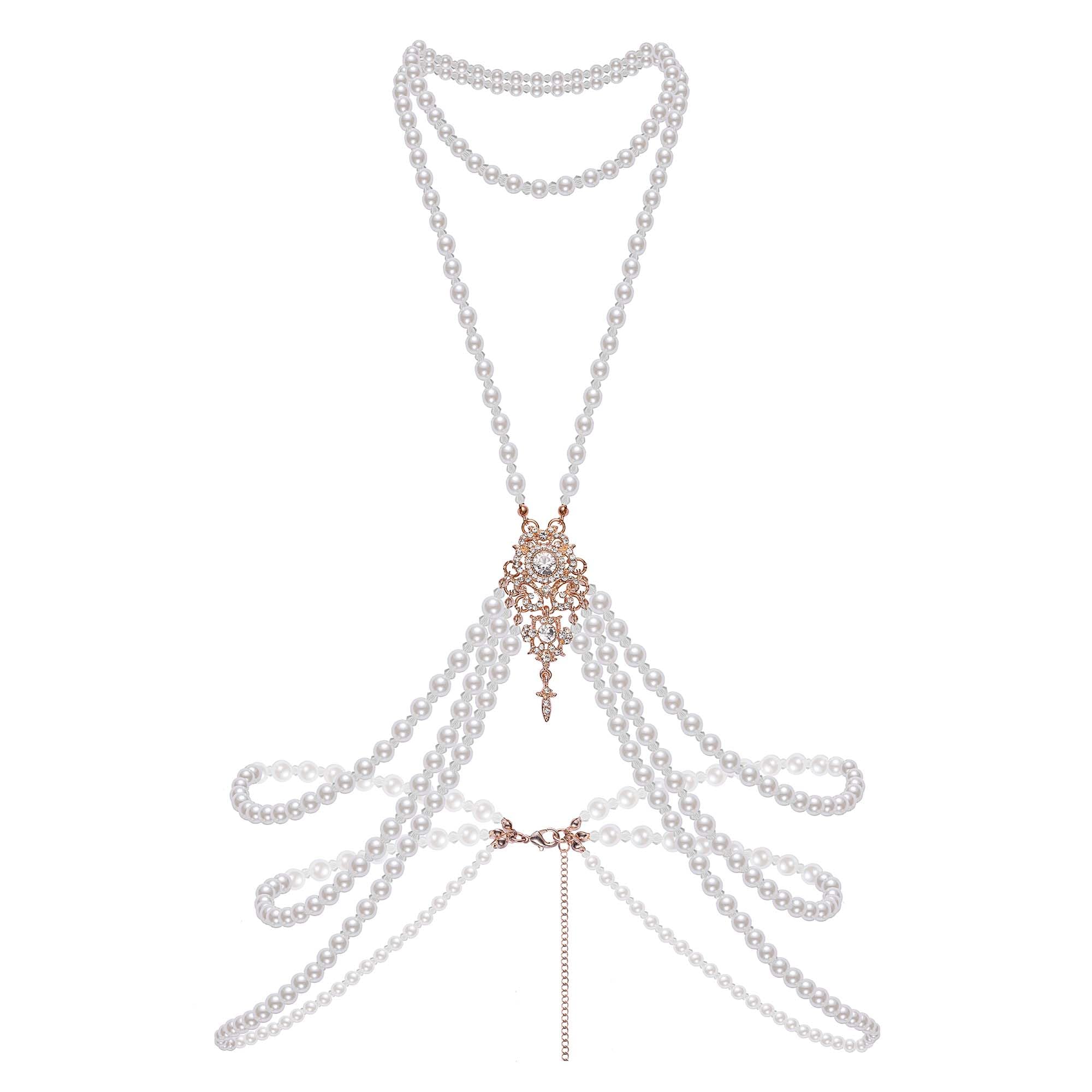 BABEYOND 1920s Pearl Body Chain for Evening Party Gatsby Imitation Pearl Chain for Flapper Costume