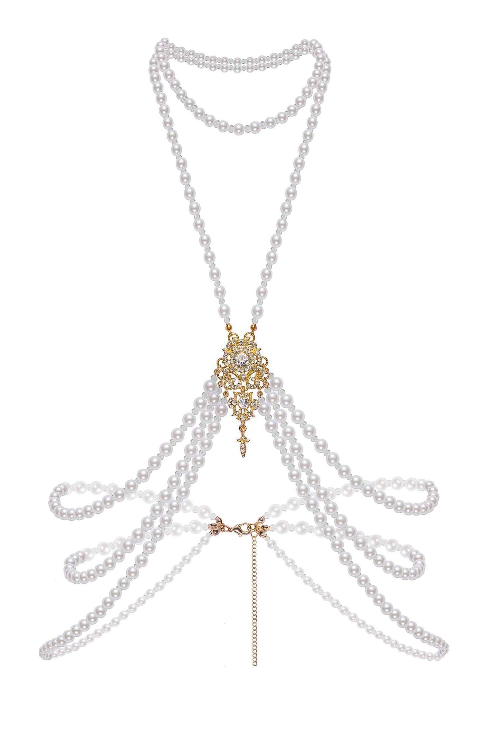 BABEYOND 1920s Pearl Body Chain for Evening Party Gatsby Imitation Pearl Chain for Flapper Costume