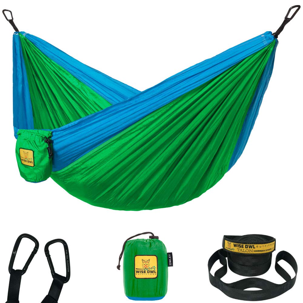 Wise Owl Outfitters Camping Hammock – 500lbs Portable Hammock with Tree Straps - Travel, Backpacking, Hiking, Outdoors Camping Gear - Single or Double